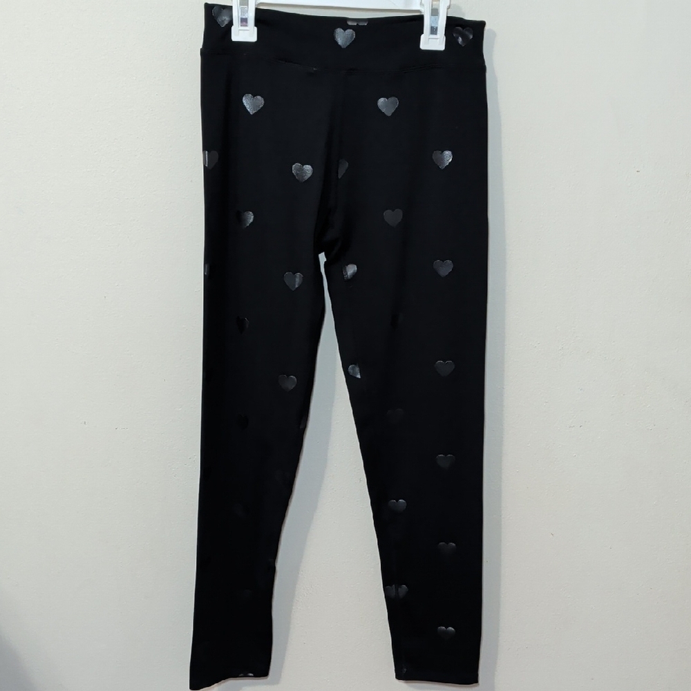Spiritual Gangster Heart Foil Print Leggings Black-on-Black Comfy Girls Size 14